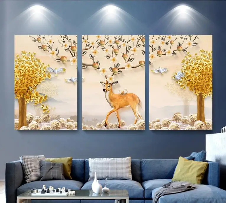 Картины без рамки 3 шт./компл. цветок птица Золотой олень печатные плакаты