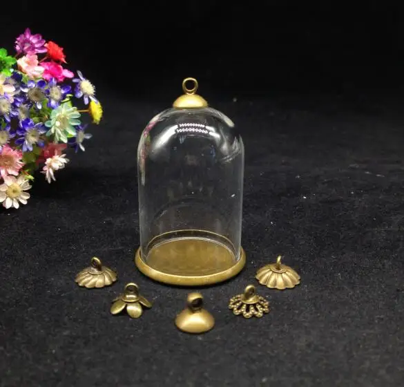 

500pcs 38*25mm tube bell glass globe flat base beads cap glass vial pendant glass cover dome necklace pendant cute jars charms