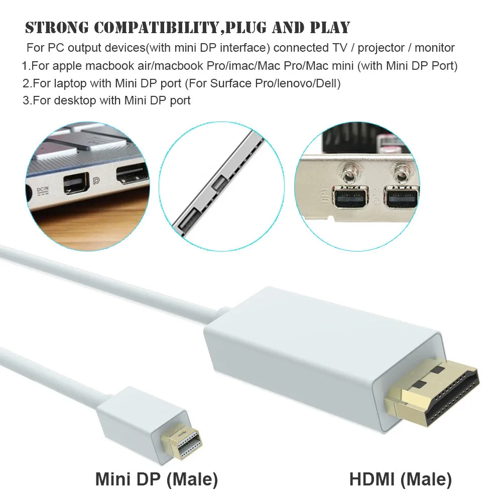 1 8 м/6 футов штекер Mini DP к штекеру HDMI кабель Thunderbolt Displayport адаптер для Macbook Pro Air Для