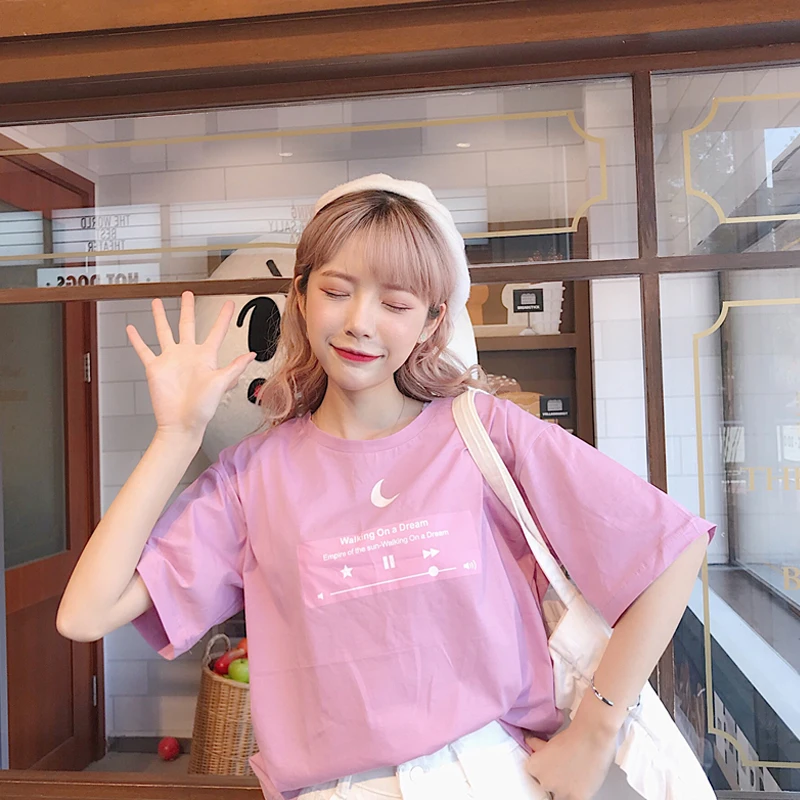 Женская летняя одежда новинка 2018 женские футболки в Корейском стиле с принтом