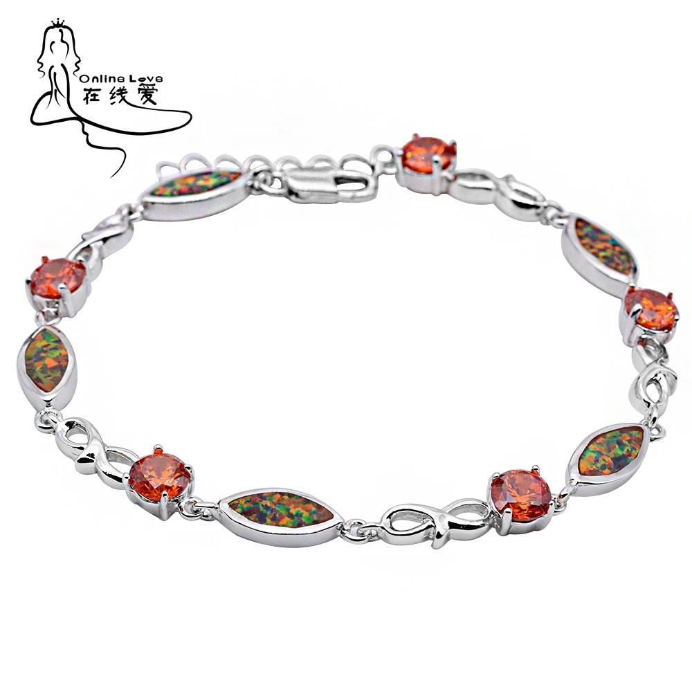 Женский браслет с оранжевым фианитом круглым блестящим опалом|bracelets for|cubic zirconia
