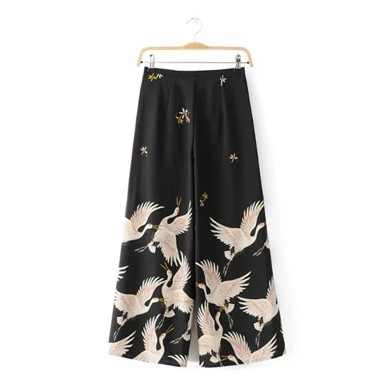 Японский стиль кардиган Haori женское кимоно Harajuku Crane костюм ретро Повседневные Вечерние широкие брюки высокая талия Капри уличная одежда