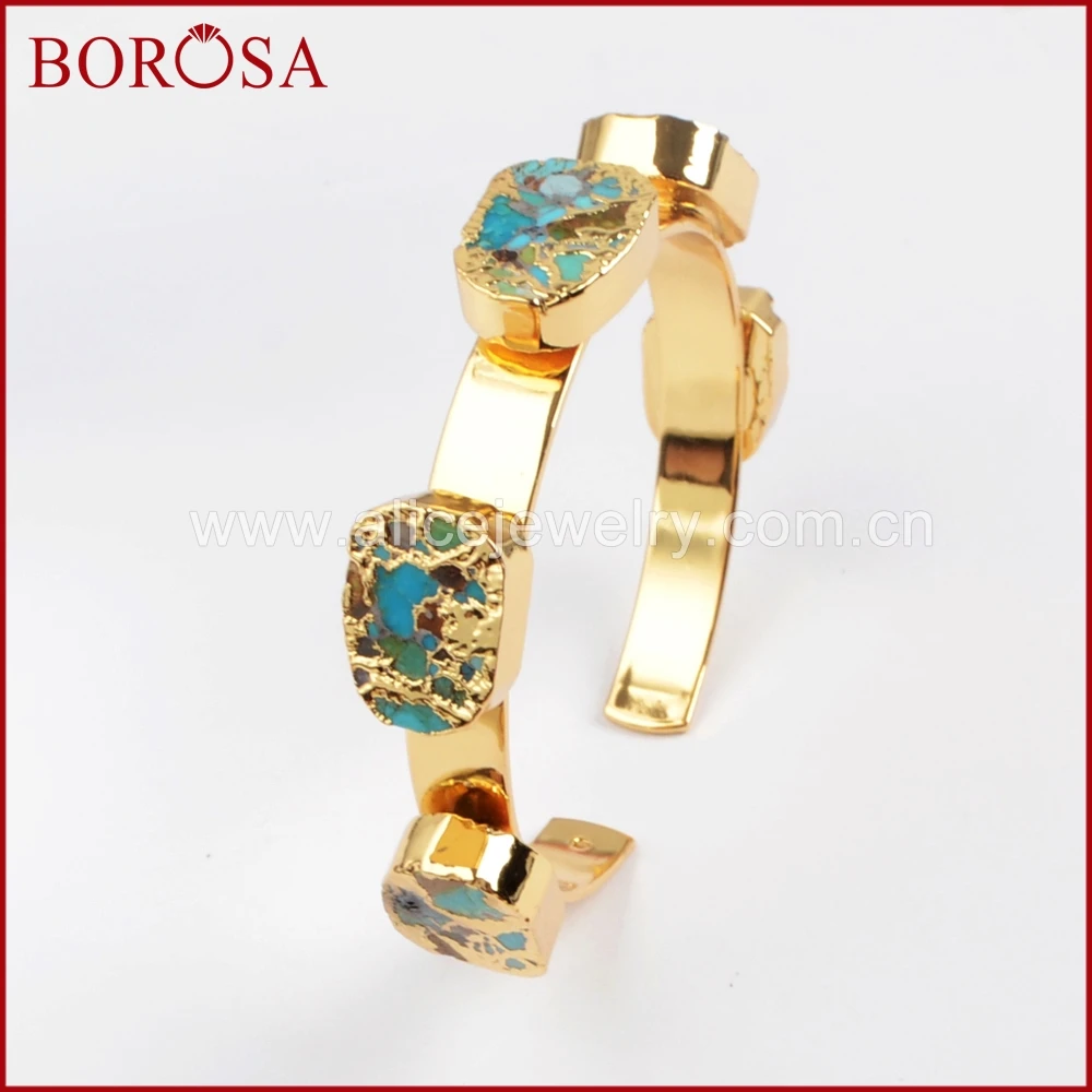 BOROSA 1 шт. высококачественный браслет золотого цвета из меди и бирюзы натурального