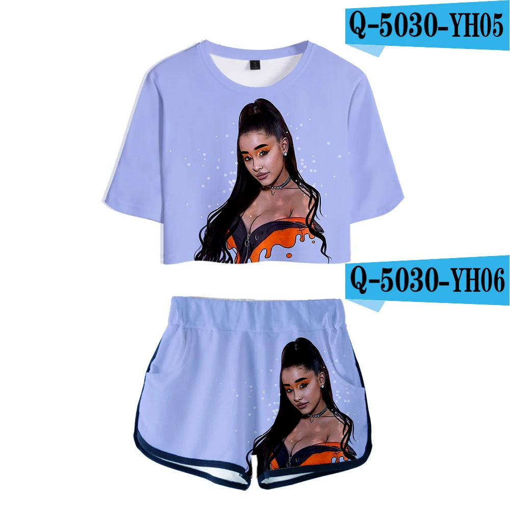 Sets Комплект из двух предметов, короткие штаны, футболка Ариана Гранде, 3D, женские комплекты, милые топы с росой и пупком и короткие штаны, можно продать в одном изделии - Цвет: Sets