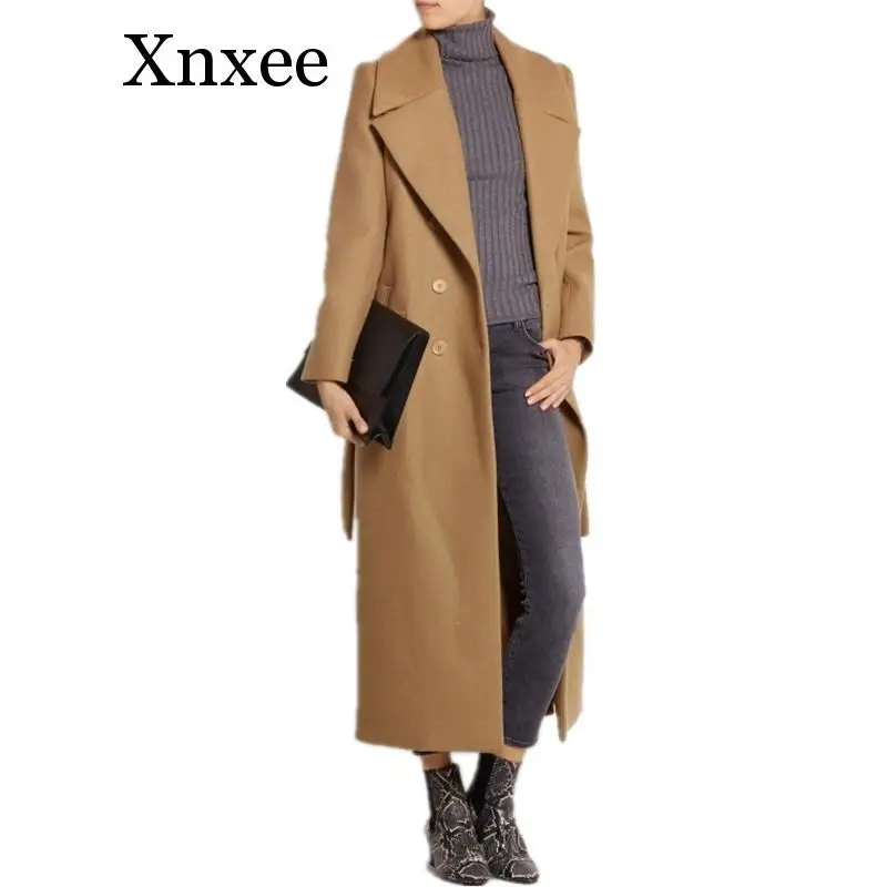 Женское длинное пальто Xnxee классическое шерстяное в английском стиле Осень-зима