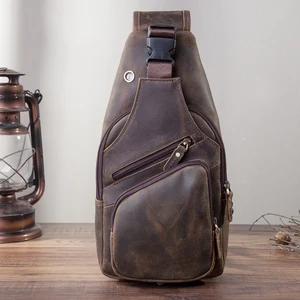 Повседневная кожаная нагрудная сумка Crazy Horse для мужчин, Лидер продаж, модная мужская сумочка треугольной формы для планшетного ПК 8 дюймов с лямкой через плечо, 8015