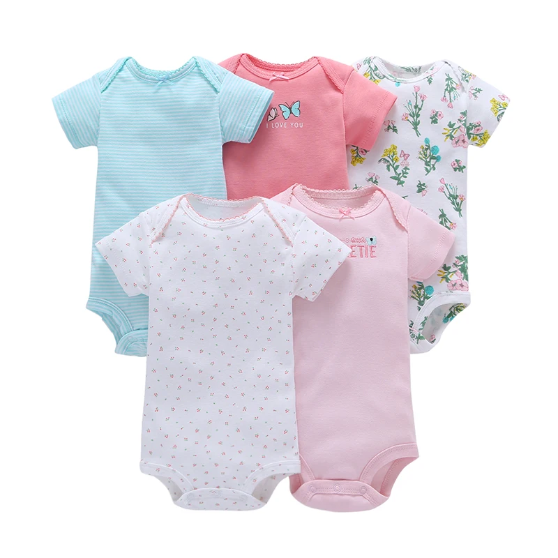 short sleeve floral print bodysuit for baby girl clothes 2020 summer newborn boy outfit infant clothing new born suit 5pcs/set | Детская