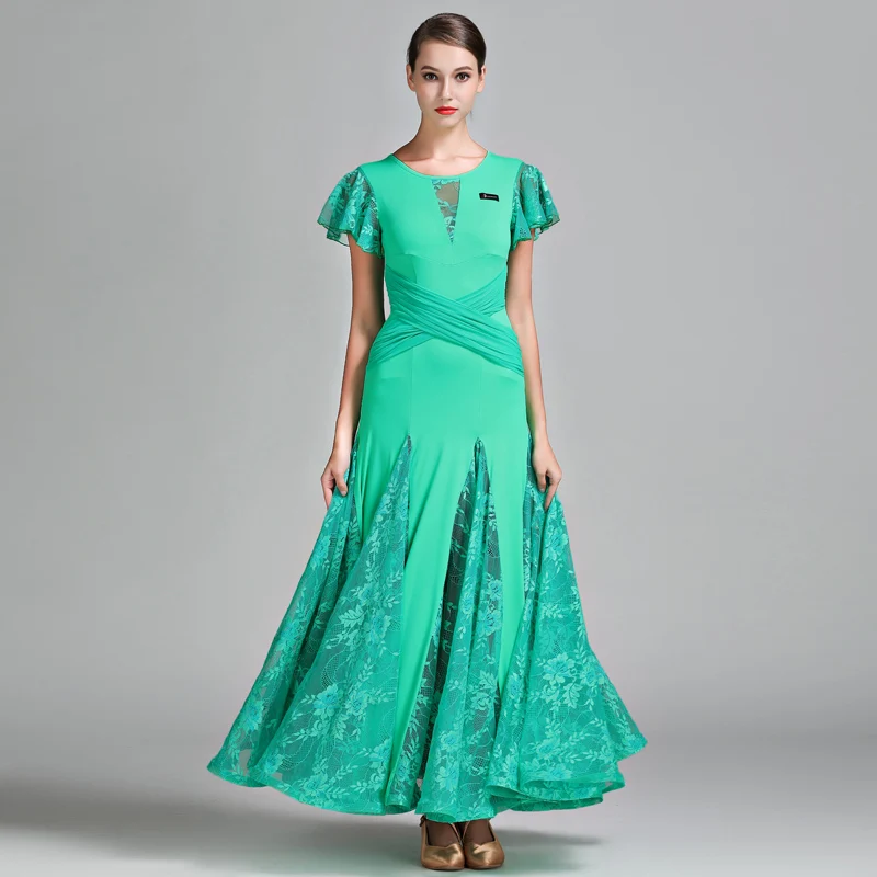 YILINFEIER modern dance skirt dress S7012 national standard lace ballroom long | Тематическая одежда и униформа