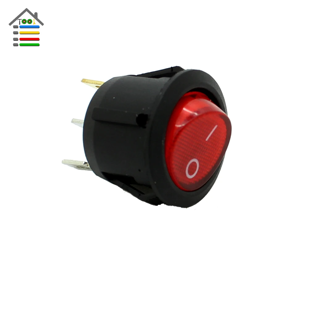 AUTOTOOLHOME 10 X Красный кнопочный Кулисный Переключатель 12 В Макс. 250 В Светодиодный точечный светильник для автомобиля, лодки, круглый Кулисный переключатель включения/выключения SPST, 3 штифта, тумблер