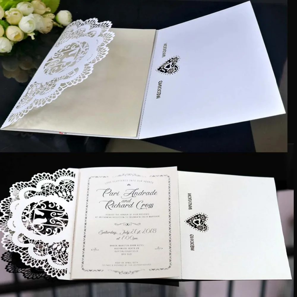 100 шт лазерная резка свадебные пригласительные открытки 3 вида цветов с бантом