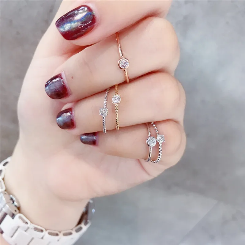 Aazuo 100% 18K Gold Yellow Real Diamonds 4 Prong Setting Ring for Woman Charm Jewelry Fashion Love Gift tiny thin Au750 | Украшения и