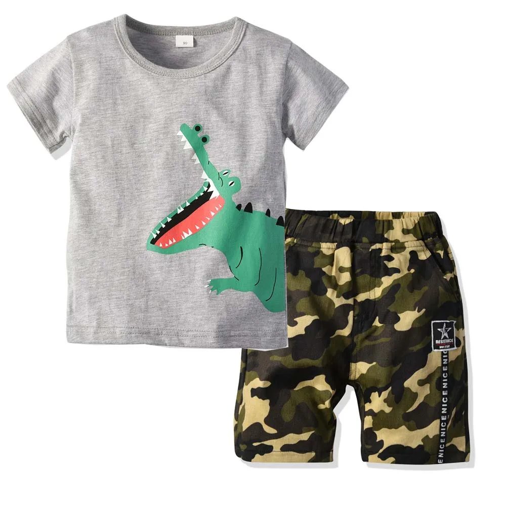

Sweet Boys Cartoon Animals Print Summer Outfits Cotton Tees and Shorts Pants 2pcs Sets Candy Color Fashion Clothes