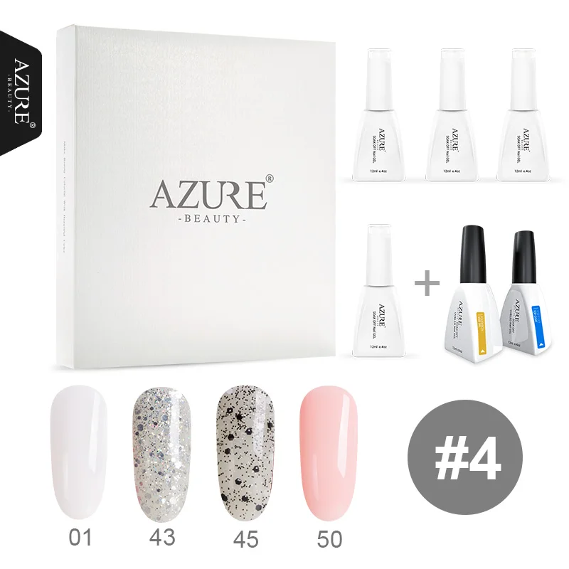 Azure beauty, 6 шт./лот, Гель-лак для ногтей, модный цвет, замачиваемый, лак для ногтей, долговечный УФ-Гель-лак, основа и верхнее покрытие, гель с коробкой - Цвет: Set 4