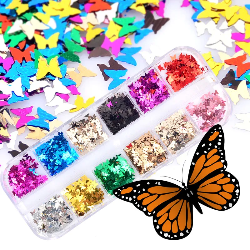 

12 Styles Butterfly Shape Nail Flakes Paillette 3d Laser Glitter Bow Tie Sequin Nail Art Decorations DIY Beauty Tips