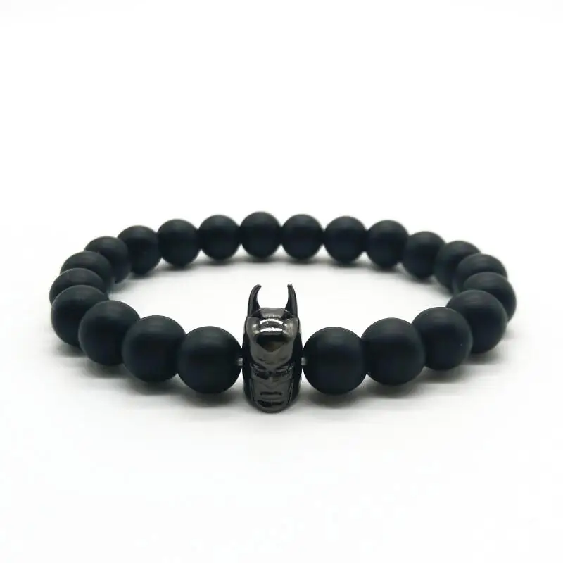 New Brand Cute Bear Fashion Roman Knight Batman Bracelet 8mm Black Matte Stone Beads Men And Women Charms Jewelry | Украшения и