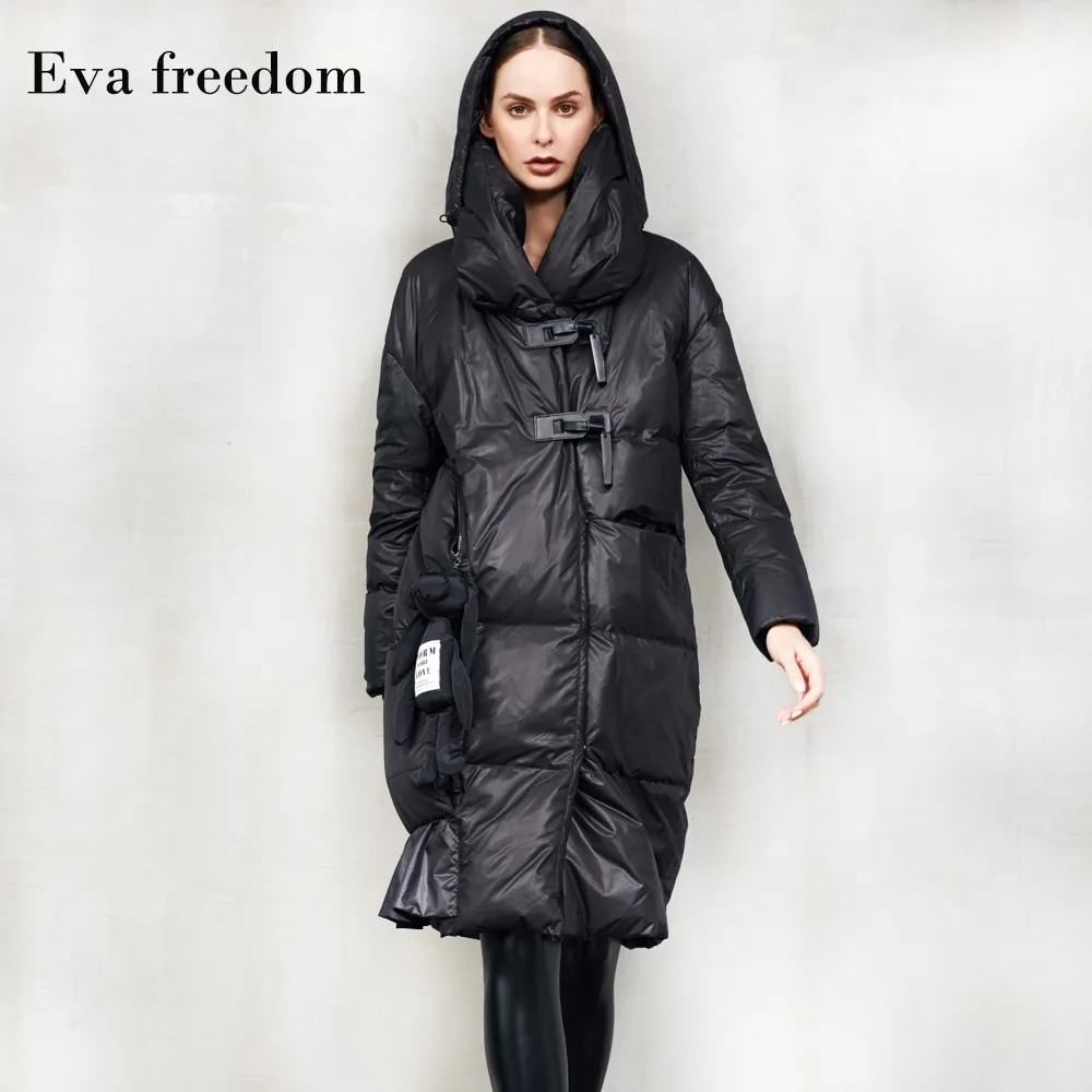 

2019 Winter new arrival women's fashion loose black down coat long thick hooded down jacket women 0163
