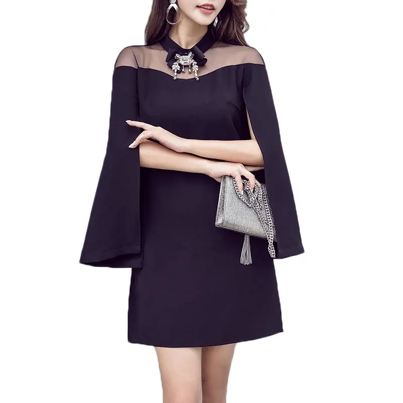 

A black cloak sexy party dress new woman sexy clothes new fashion design outfit vestidos mesh cape dresses mini outfit girl