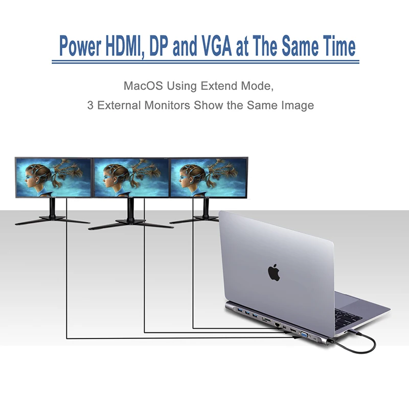 Baolyda USB C док станция Thunderbolt 3 адаптер 11в1 Тип концентратор с HDMI RJ45 VGA USB3.0 все в одном