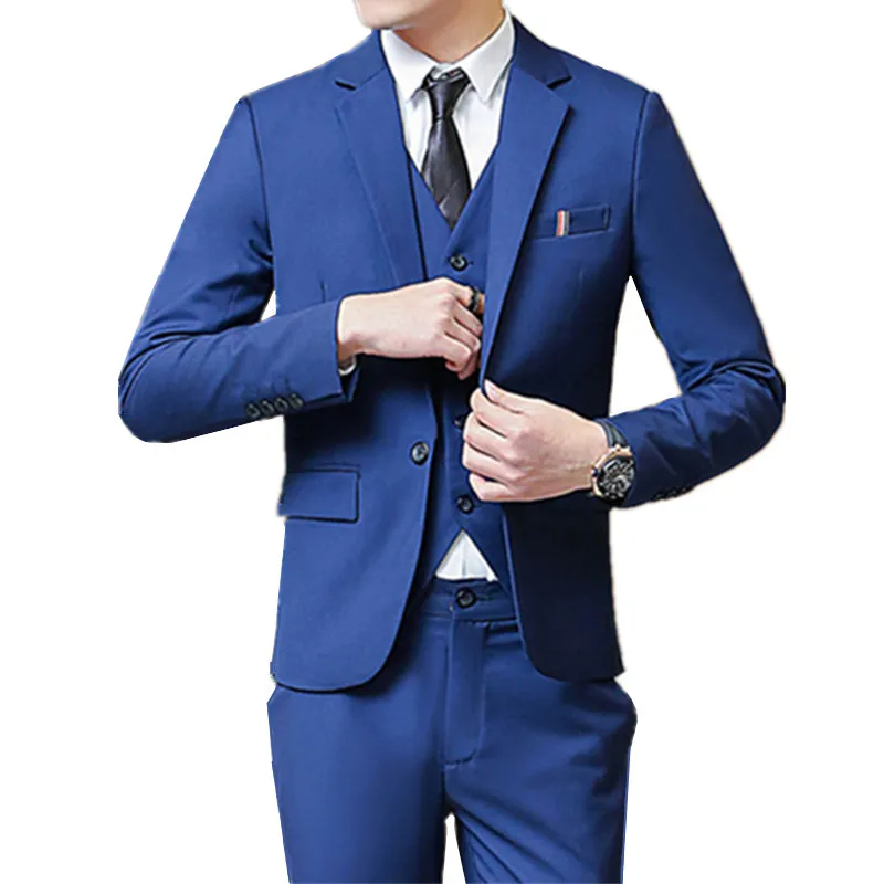 Blazers Pants Vest Sets / 2018 fashion new men's Slim fits casual boutique bridegroom suit suits jacket trousers waistcoat | Мужская