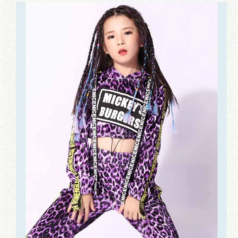 Новинка Детский костюм для джазовых танцев фиолетовый Леопардовый комплект в