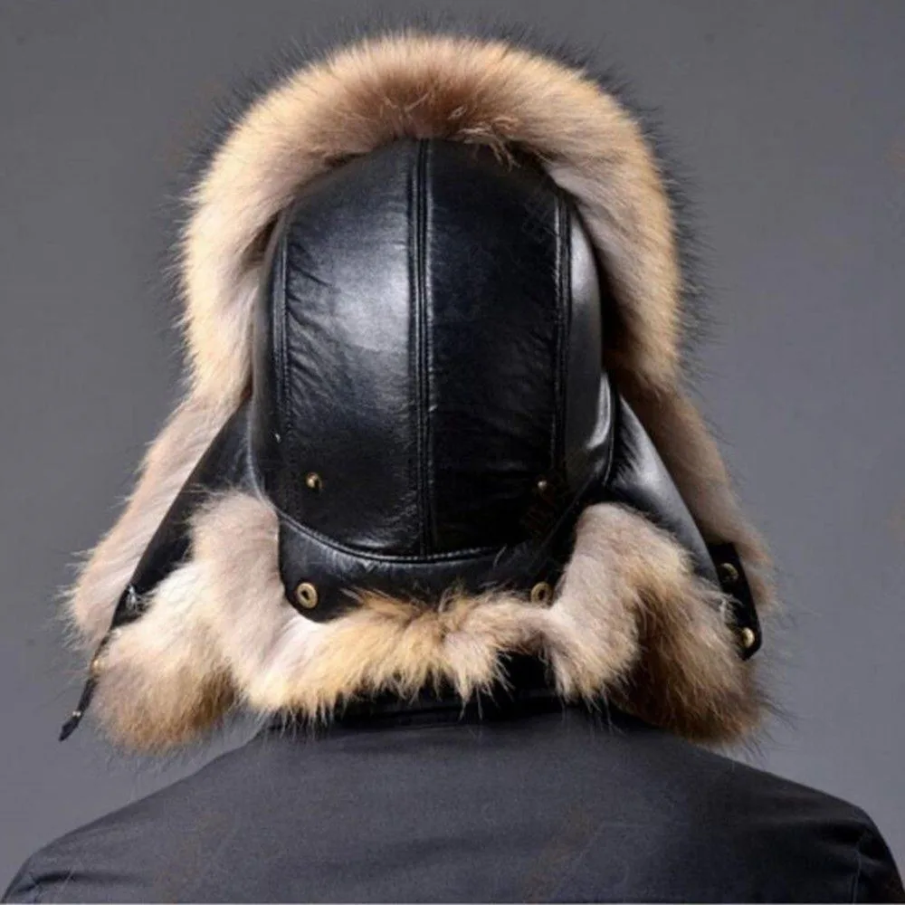 2019 Winter Men's Faux Fur Leather Hat Ushanka Thick Bomber Trapper Earflap Outdoor Hunting Ear Protection Russian Caps | Аксессуары
