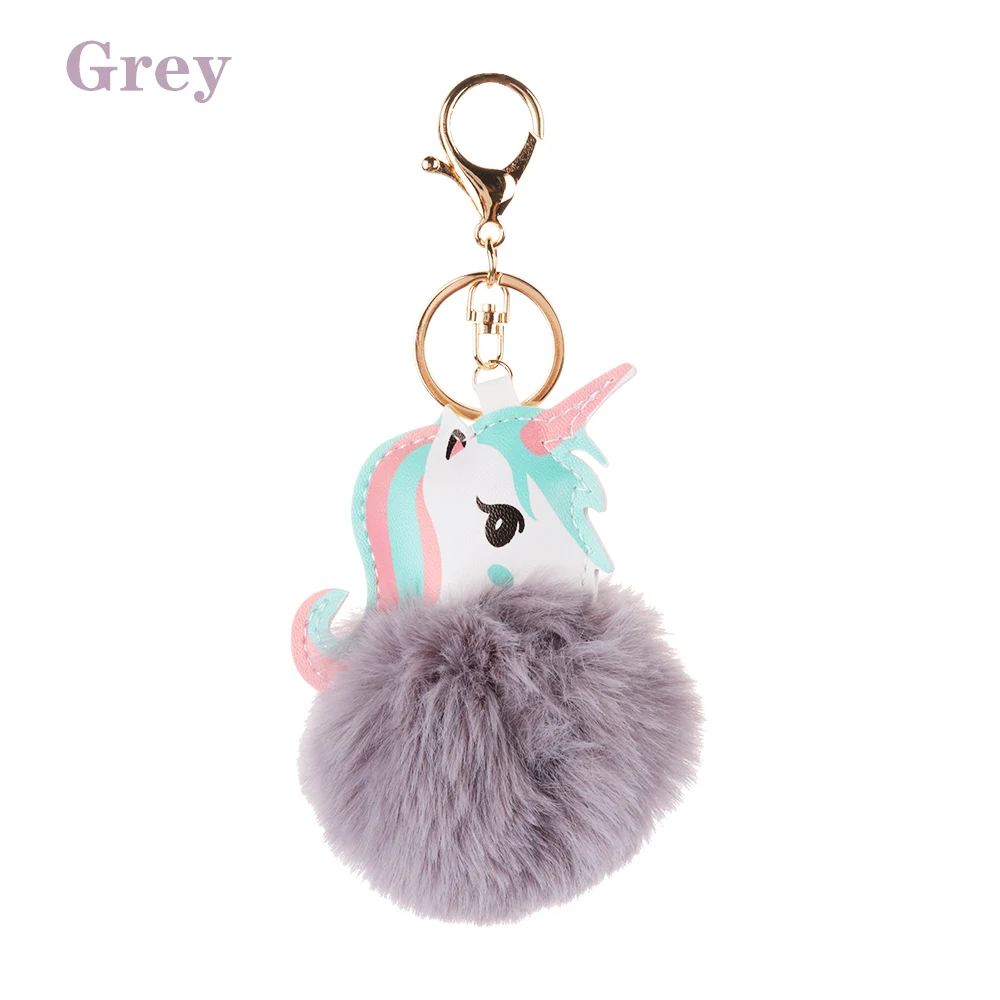 Grey Lucky Pompom Единорог Лошадь модная сумка украшение искусственный кроличий мех мяч Автомобильная сумка кулон Женская Очаровательная Ювелирная девушка подарок - Цвет: Grey