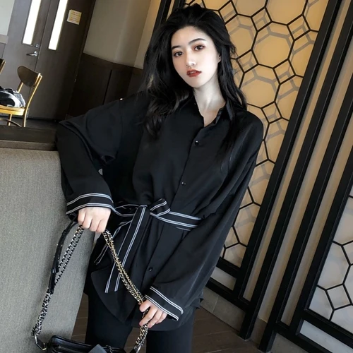 Весенние топы с длинными рукавами для женщин отложным воротником в стиле пэчворк