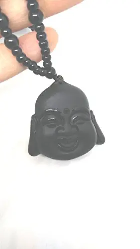 Натуральный черный обсидиан Авалокитешвара Улыбка Будды кулон Бусины Цепочки и