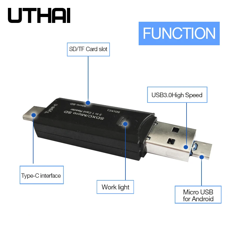 UTHAI C18 мульти-кардридер USB 3,0 SD/Micro SD TF OTG Смарт-карта памяти адаптер для ноутбука USB 3,0 type C кардридер