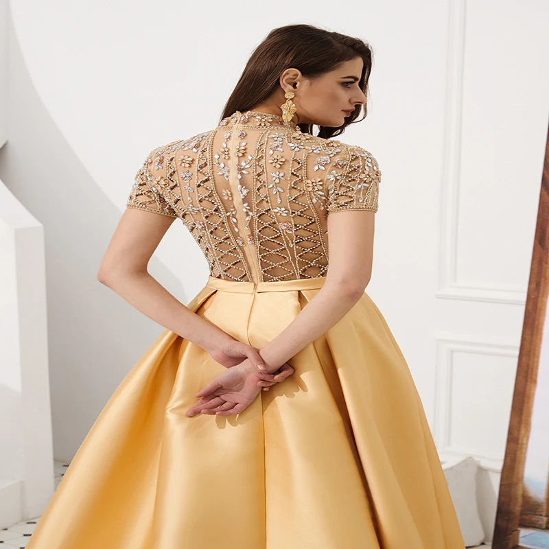Forevergracedress желтые платья с короткими рукавами для выпускного вечера 2019 Стразы