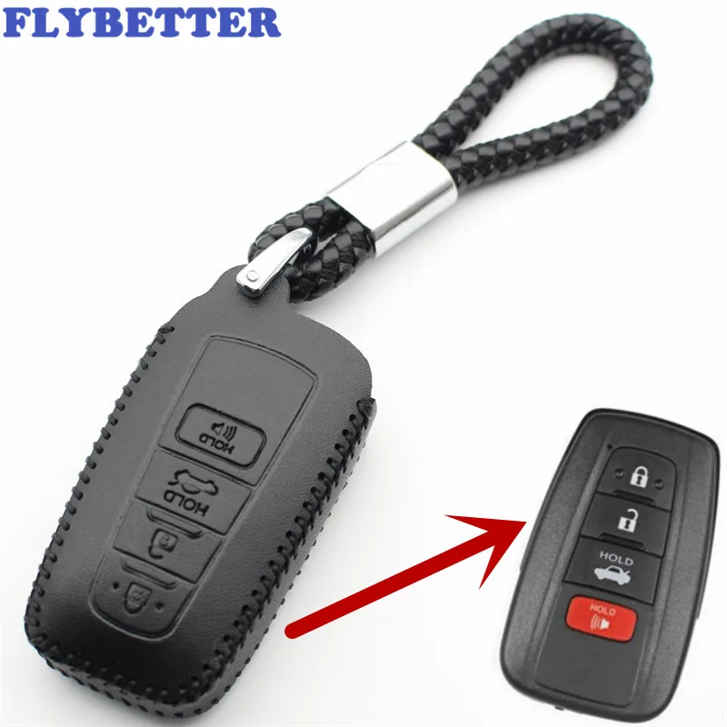 Чехол FLYBETTER для смарт ключа Toyota Camry/CHR/ 2017Prius/Corolla/Prado L113 из натуральной кожи с 4