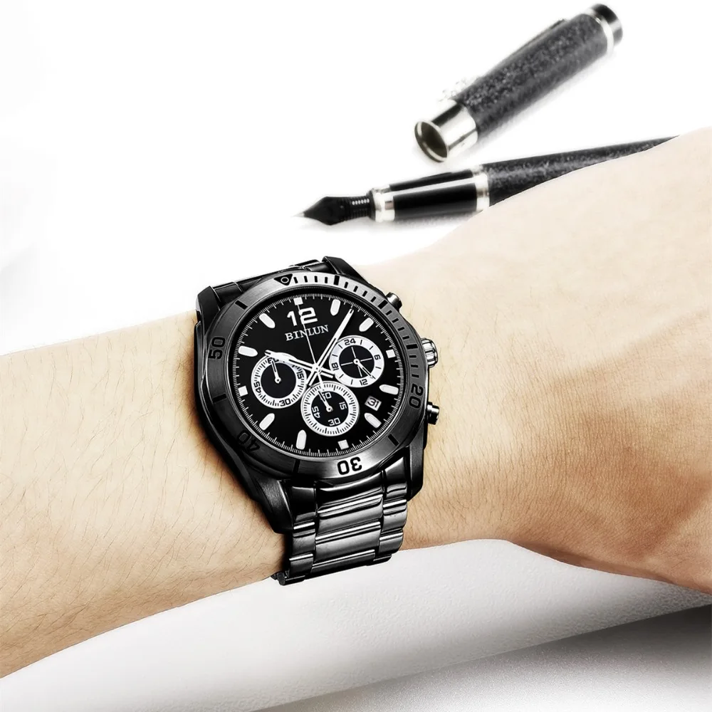 BINLUN Daytona часы мужские спортивные водонепроницаемые из нержавеющей стали