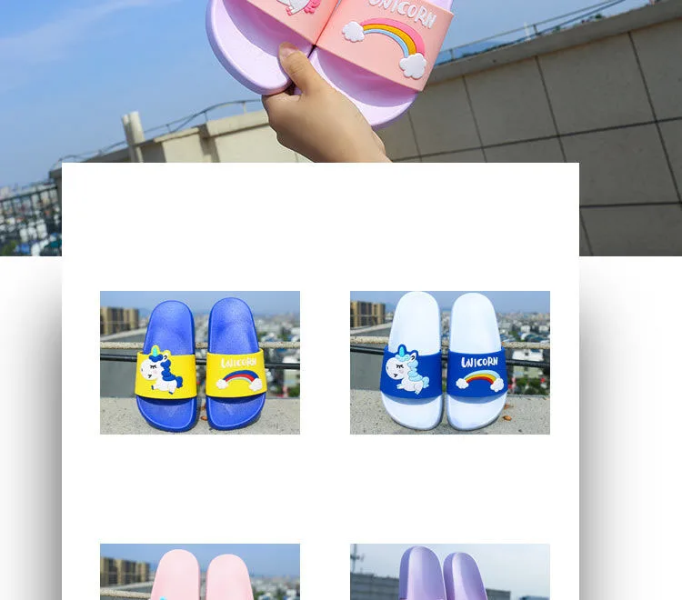 Shoes Woman Unicorn Slippers Summer Shoes Rainbow Woman Flip Flops Animal Indoor Slippers PVC Cartoon Slippers Women