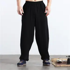 Брюки мужские льняные с широкими штанинами, Брендовые повседневные однотонные, цвет черныйхакисинийкрасный, лето, Осень, 6XL