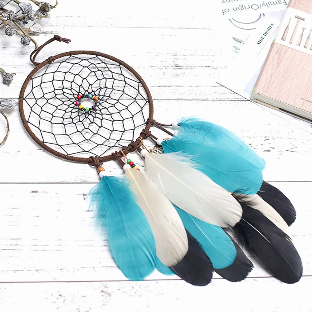 Ловец снов с большими натуральными перьями ярких цветов кружевные подвесные