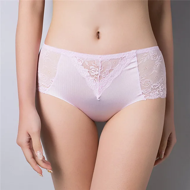 Pink DULASI женские трусики больших размеров сексуальные кружевные трусы однотонные прозрачные Бесшовные женские трусы до середины талии трусы - Цвет: Pink