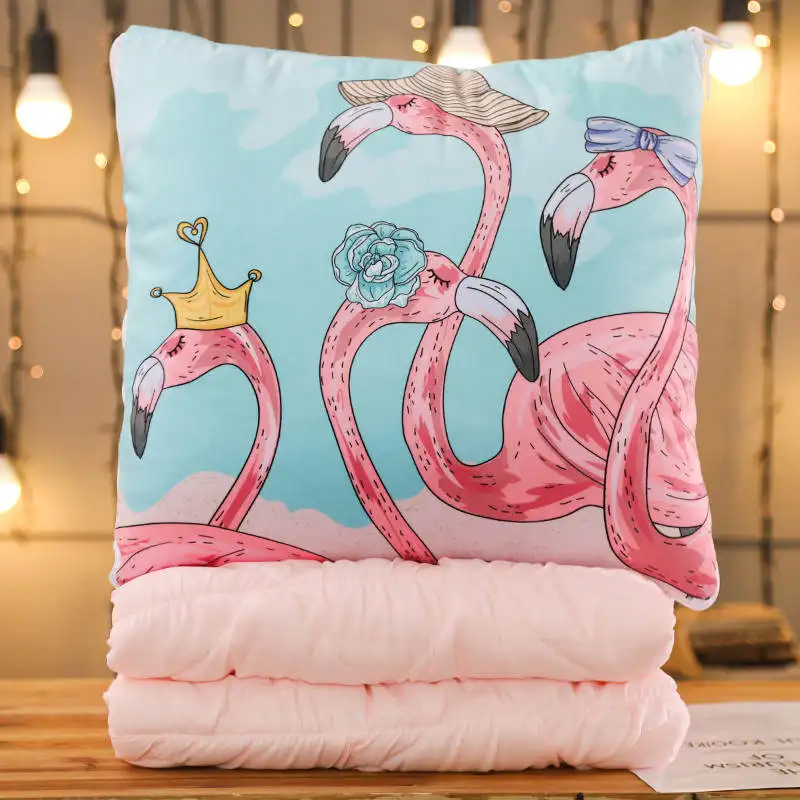 Flamingo 1 шт., 40 см* 40 см, плюшевая подушка с динозавром, пингвином, фламинго, мягкая подушка с милыми животными, одеяло, 2 в 1, подарки на день рождения - Цвет: Flamingo