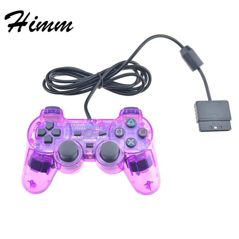 Светодиодный прозрачный Цвет пульт проводной контроллер для sony Playstation 2 геймпад прозрачный пульта для sony PS2 джойстик - Цвет: Фиолетовый