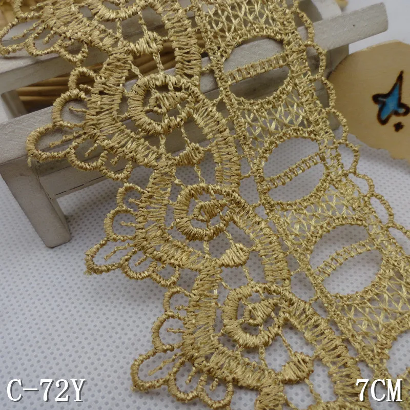5 ярдов 7 см кружевная ткань с широкой отделкой Кружевная аппликация Золотой