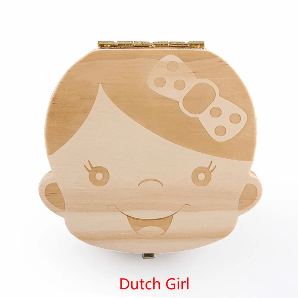 Girl Dutch Детские Сувениры Коробка для зубов греческий/Испанский/английский/русский/французский/итальянский деревянный органайзер для молочных зубов коробка для хранения для мальчиков и девочек - Цвет: Girl Dutch