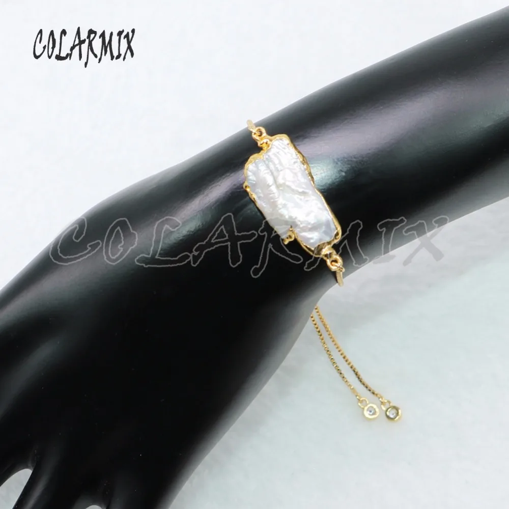 

5 pieces free-form Pearl bracelets pearl bracelets adjustable chain retro bangle electroplated colors bracelets 4862