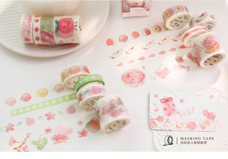 4 рулона/Набор Kawaii Peach серия декоративная клейкая лента васи лента DIY Скрапбукинг маскирующая лента для школы и офиса