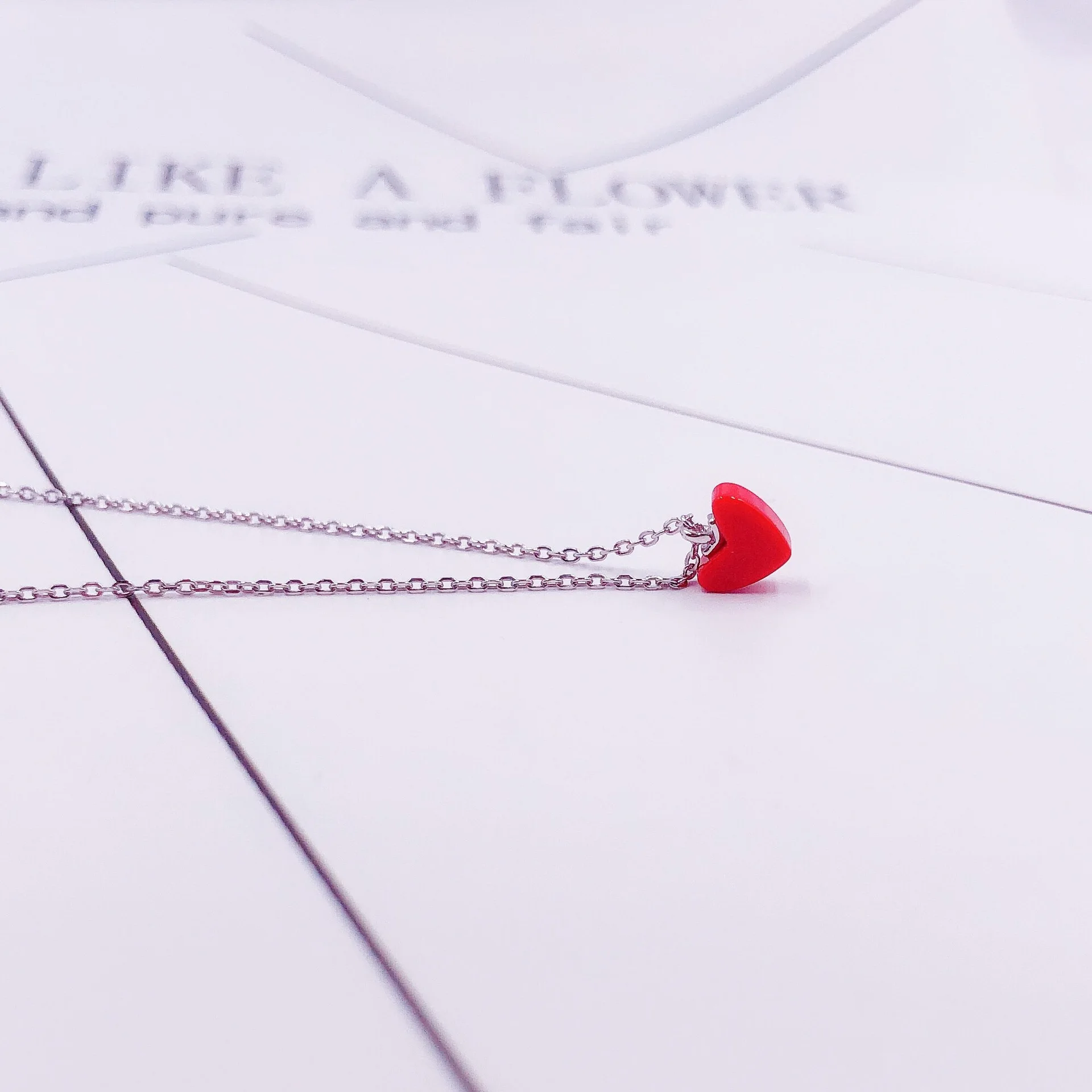 artificial coral red heart woman necklace 100% 925 Sterling silver nacklace Jewellery Clavicle chain pendant charms | Украшения и