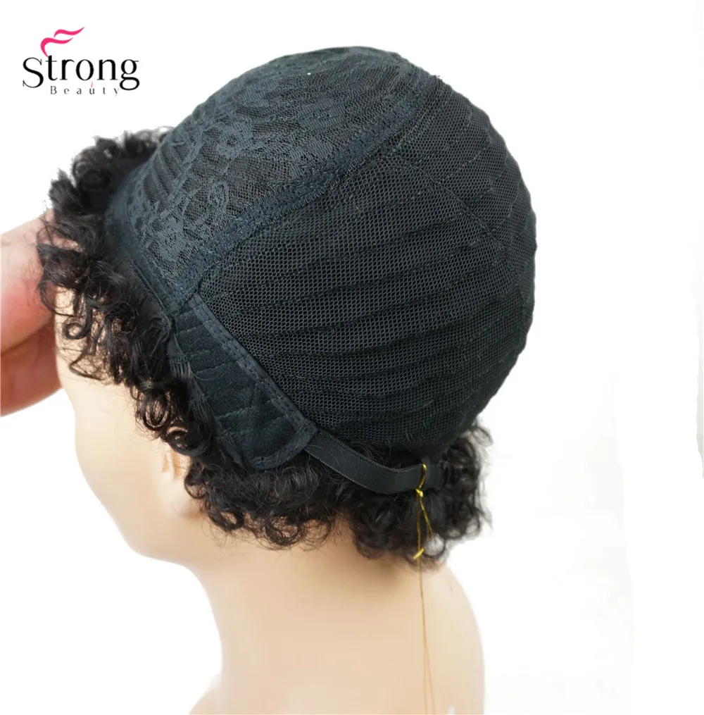 StrongBeauty Афро-американский короткий кудрявый парик из натуральных волос смешанные мягкие женские парики черные