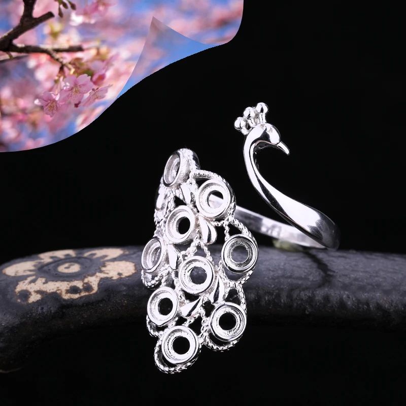 S925 Sterling Silver Color 3MM Ring Blank Empty Tray Inlaid Beeswax Turquoise 8 Stone Live Female Ring Setting