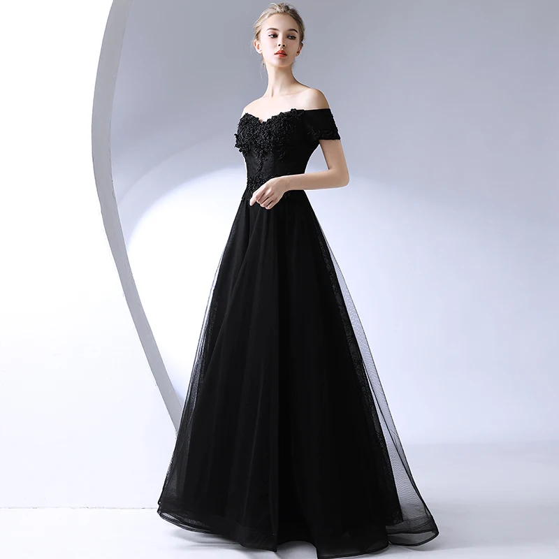 JaneVini 2018 Black Tulle Bridesmaid Dresses A Line Boat Neck Lace Applique Beaded Backless Floor Length Vintage Long Prom Gowns | Свадьбы и