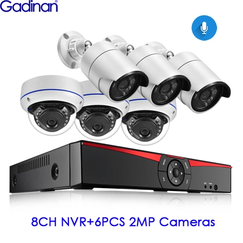 6PCS 2MP Cameras Gadinan 8CH POE 4MP комплекты безопасности NVR 4.0MP 1080P камера Аудио Звук CCTV система купольная пуля комплекты наружного наблюдения 4 ТБ HDD - Цвет: 6PCS 2MP Cameras