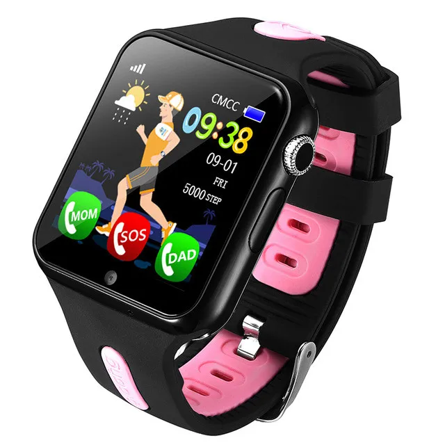 black-pink Часы с отслеживанием GPS для детей вызов для детей умные часы с камерой SOS местоположение устройства трекер ребенок безопасный анти-потерянный смарт часы детские часы - Цвет: black-pink