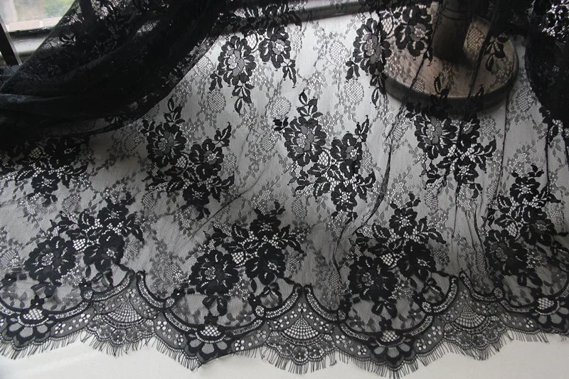 Полный черный Французский ресниц Кружево Ткань отделкой Ширина 1.5 м DIY Craft Костюмы