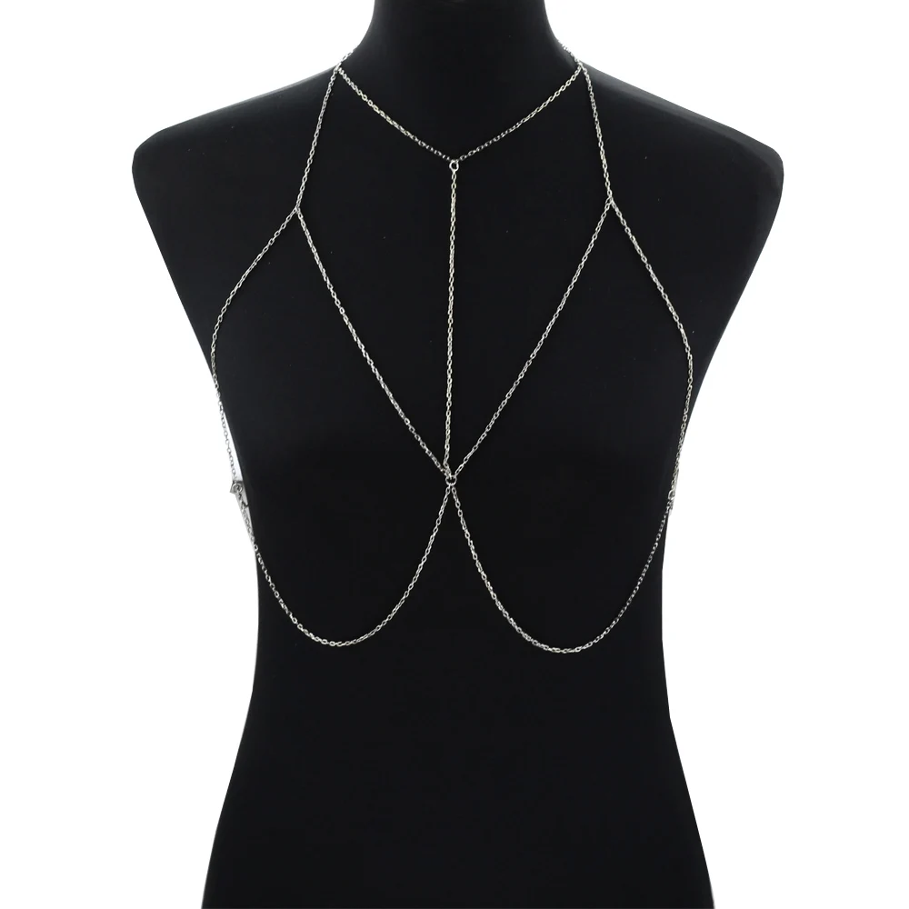 Цепи тонкий корпус бюстгальтер Жгут ожерелье шеи цепь Bralette сексуальное тело цепи